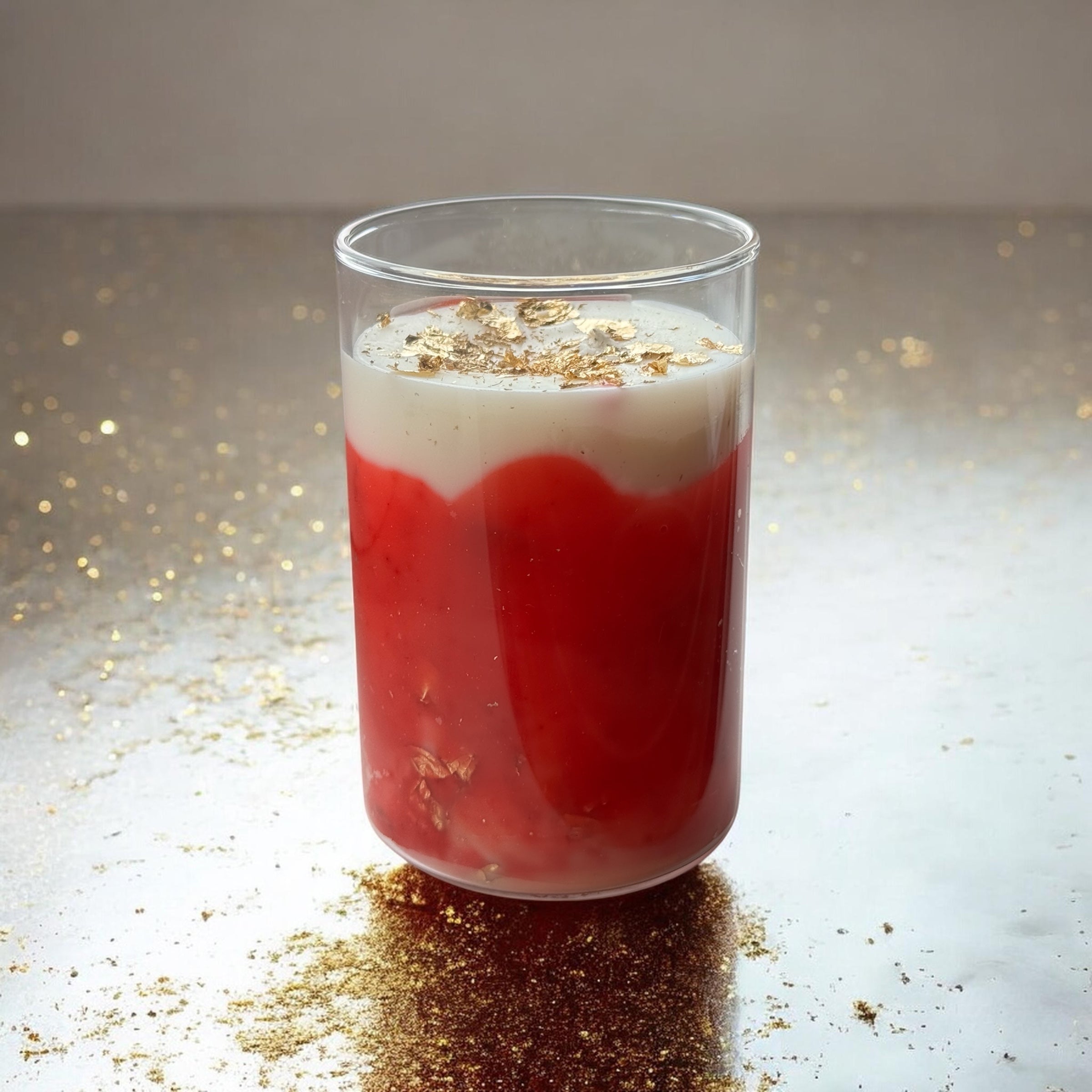 Exklusive Design-Kerze "Goldener Rausch" – Handgefertigtes Kunstwerk mit Goldflocken