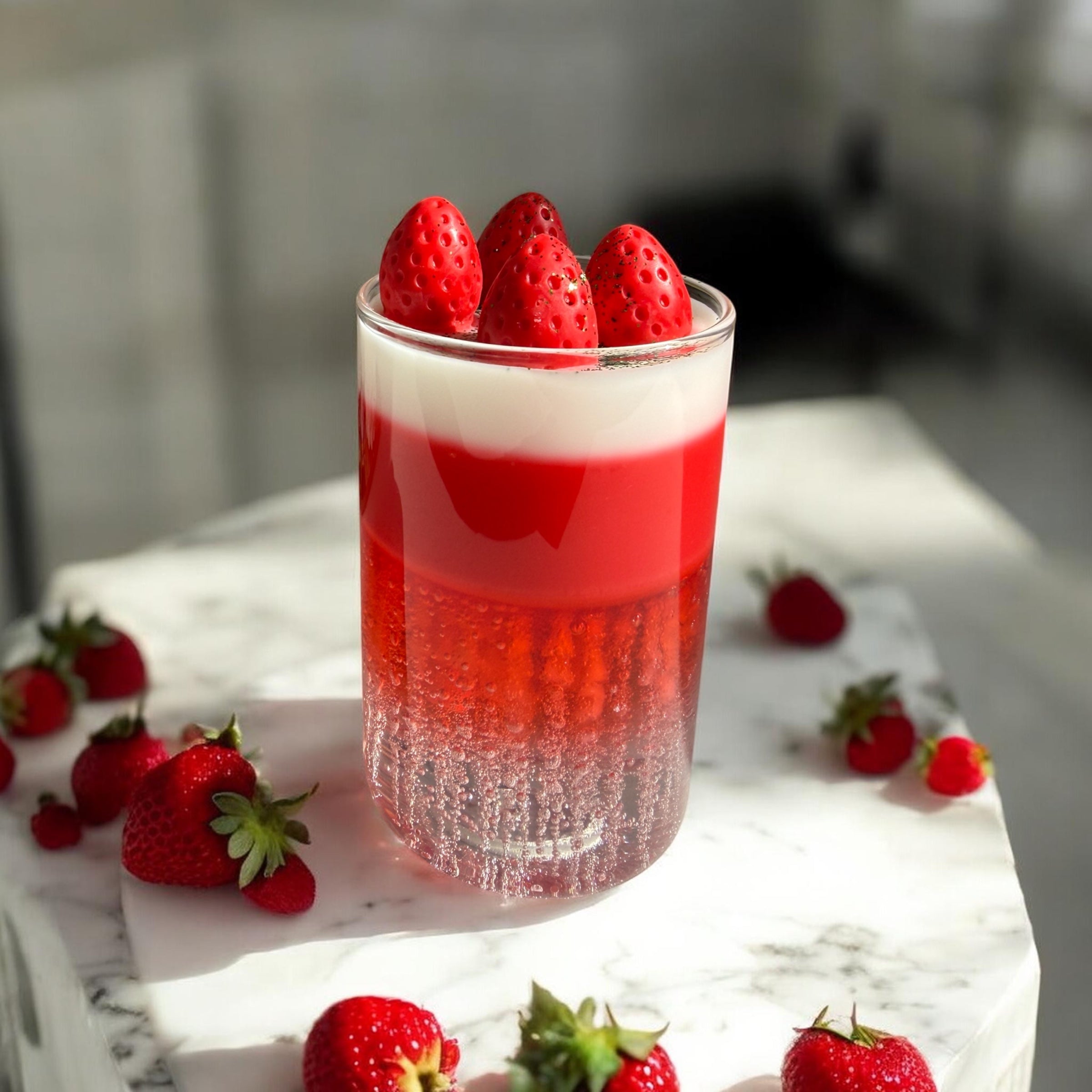 Handgemachte Kerze "Himbeer-Traum" mit Gel- & Sojawachs und Himbeer-Verzierung