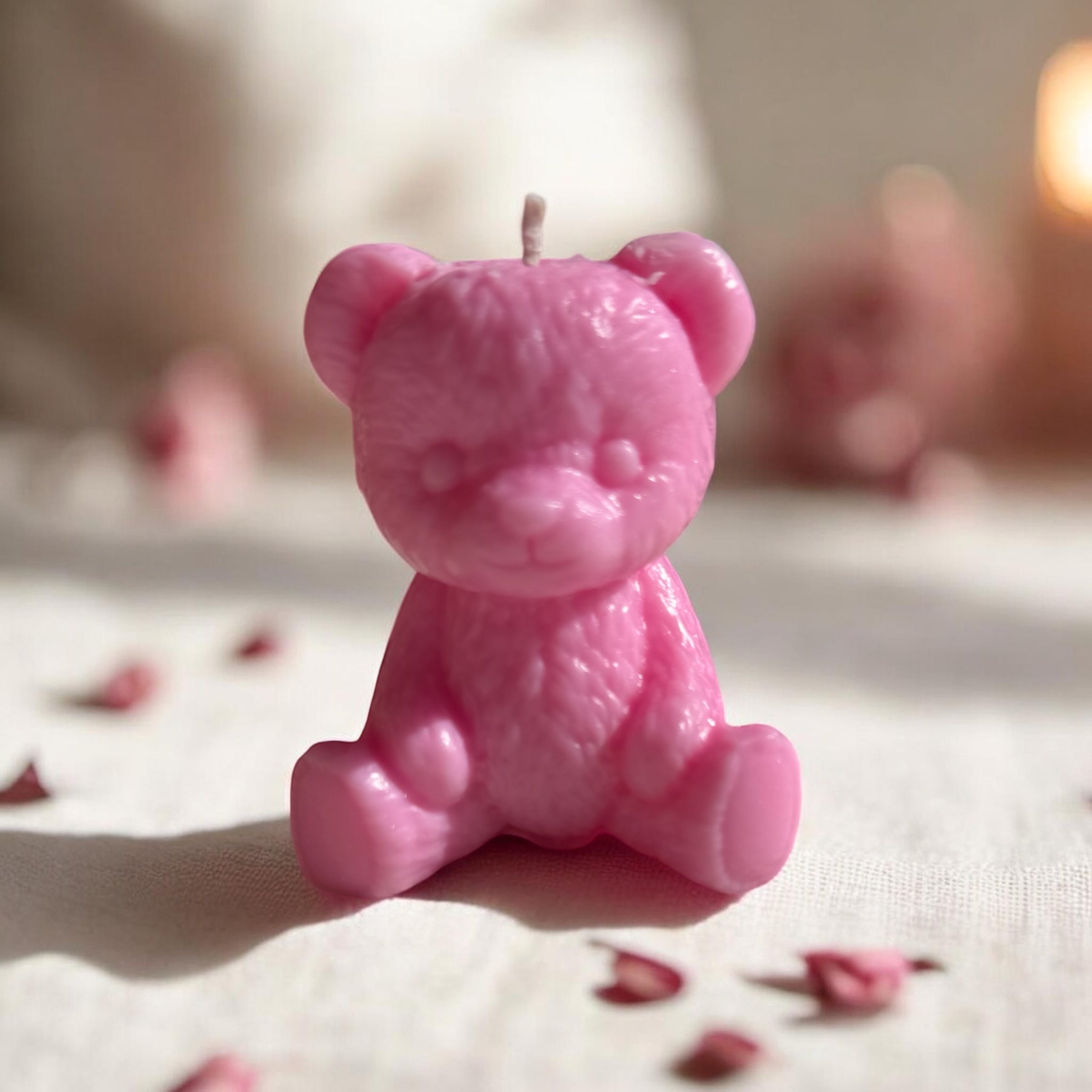Handgemachte Bären-Kerze "Rosa Traum" – Süßes Minimal-Design