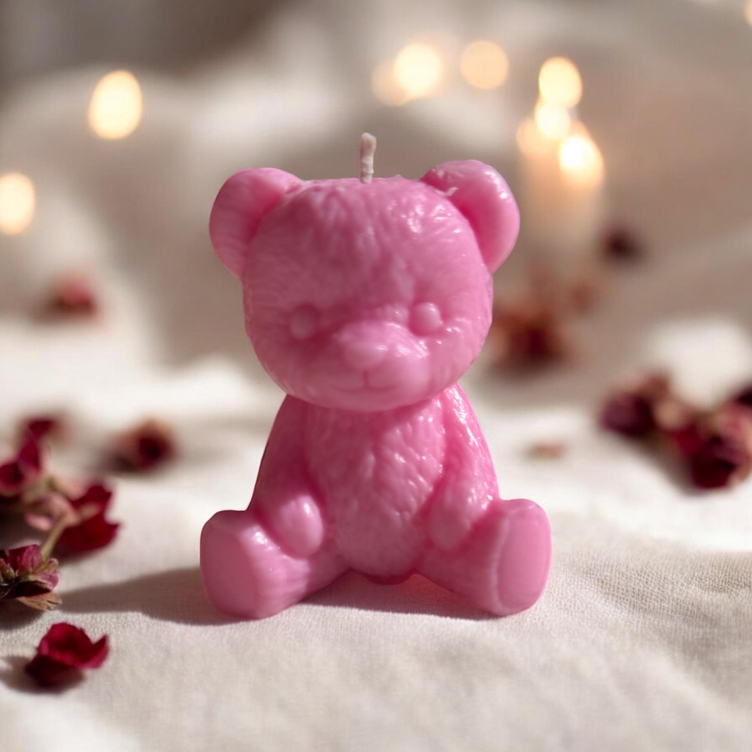 Handgemachte Bären-Kerze "Rosa Traum" – Süßes Minimal-Design
