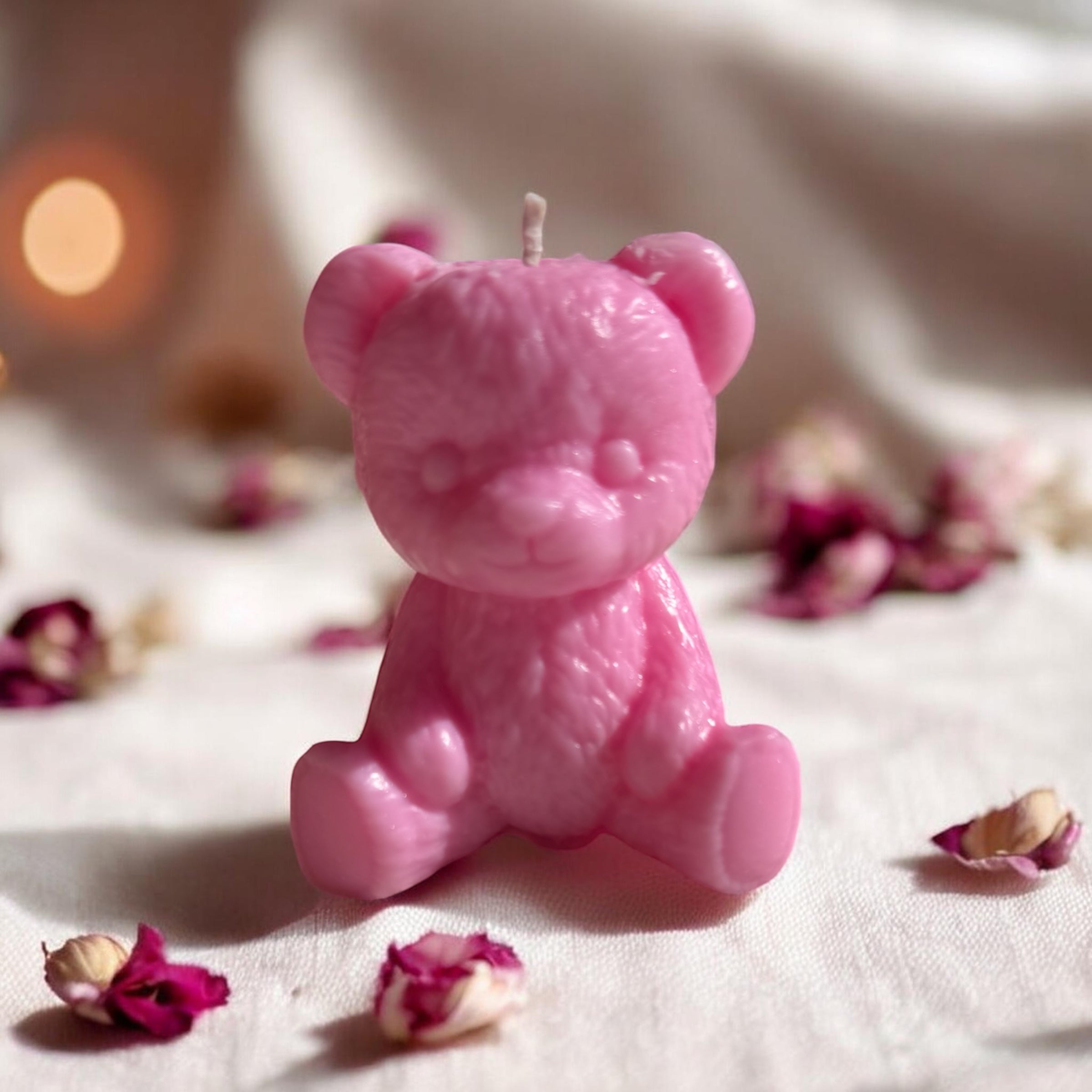Handgemachte Bären-Kerze "Rosa Traum" – Süßes Minimal-Design