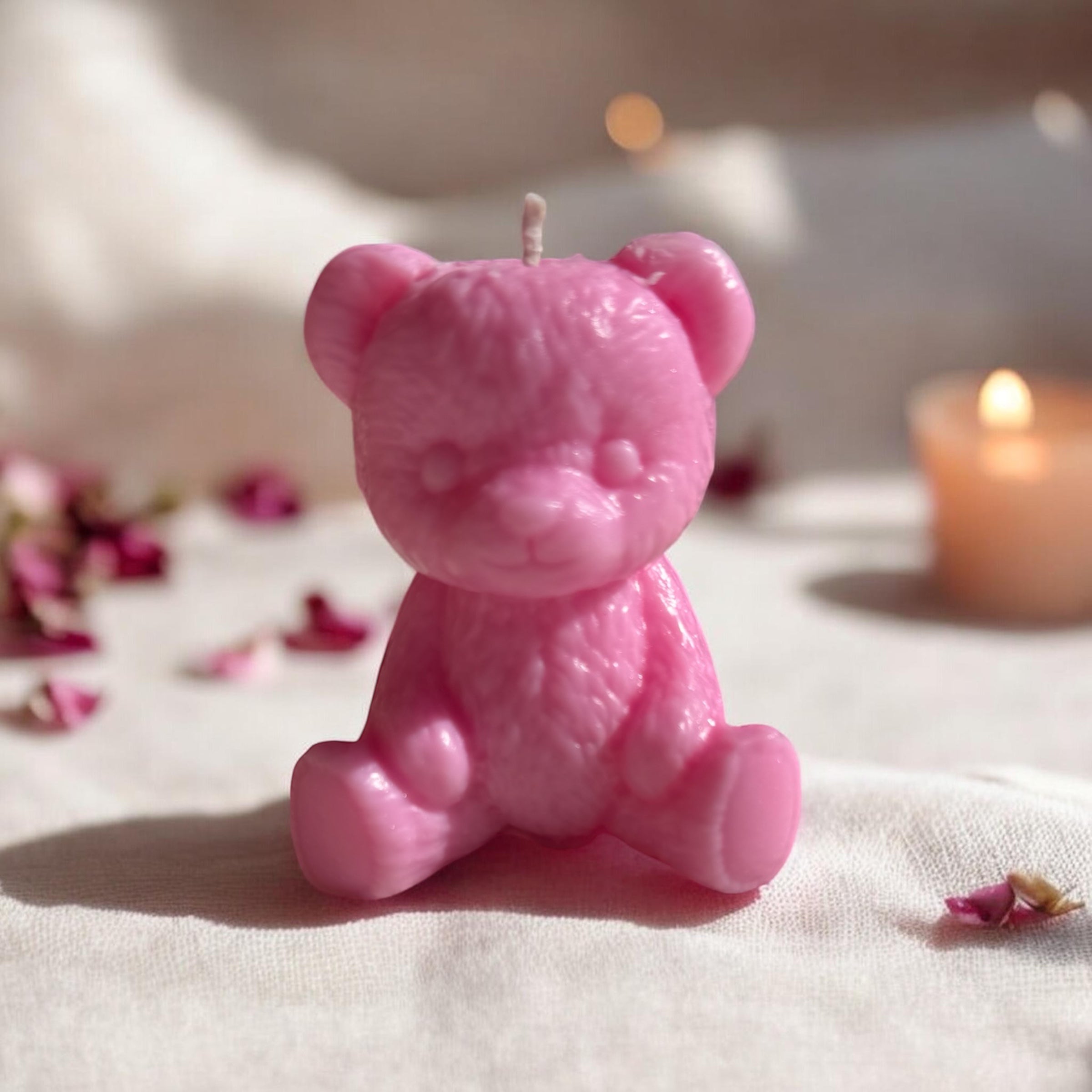 Handgemachte Bären-Kerze "Rosa Traum" – Süßes Minimal-Design