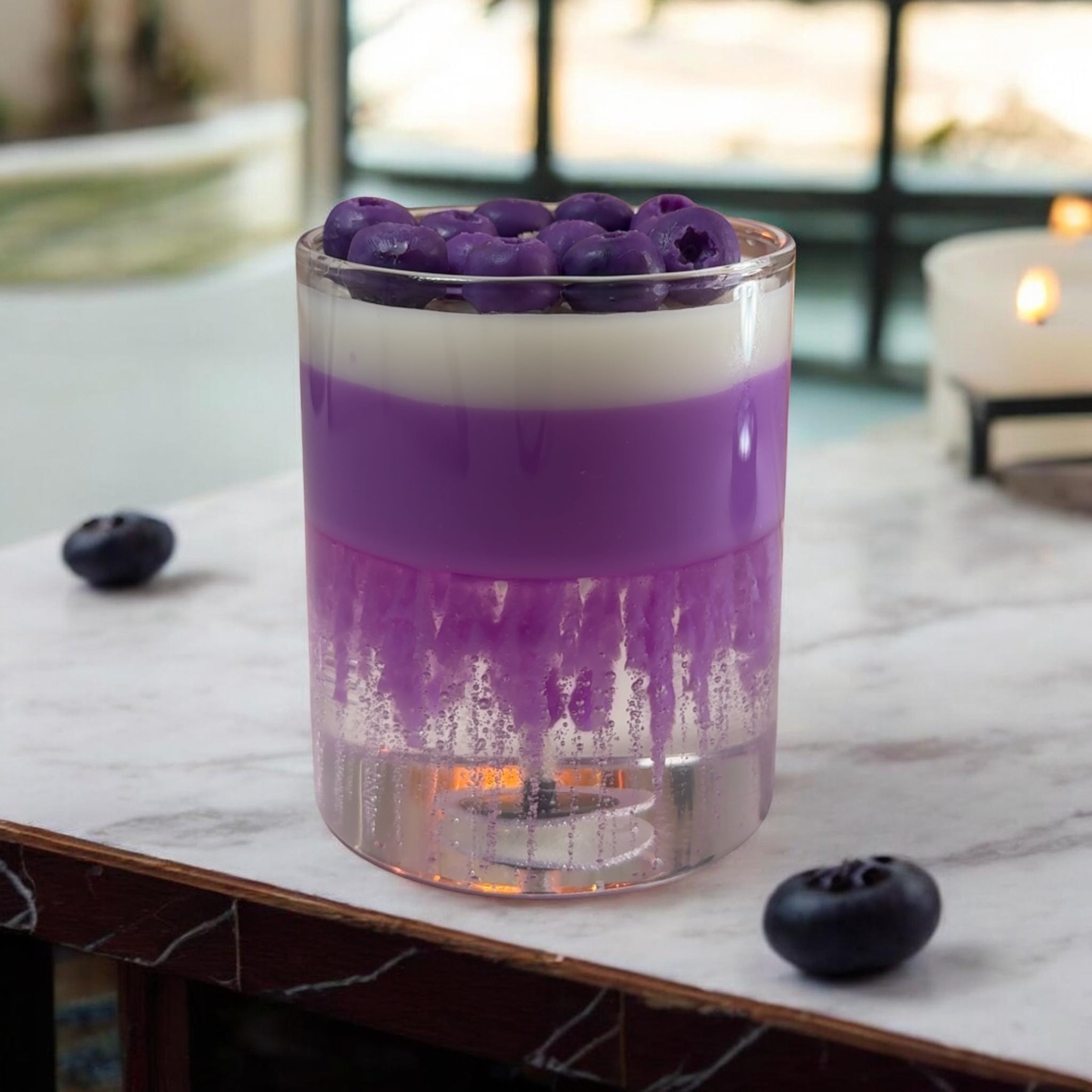 Exklusive Schicht-Kerze "Violette Brise" – Handgefertigtes Gel- & Sojawachs-Design
