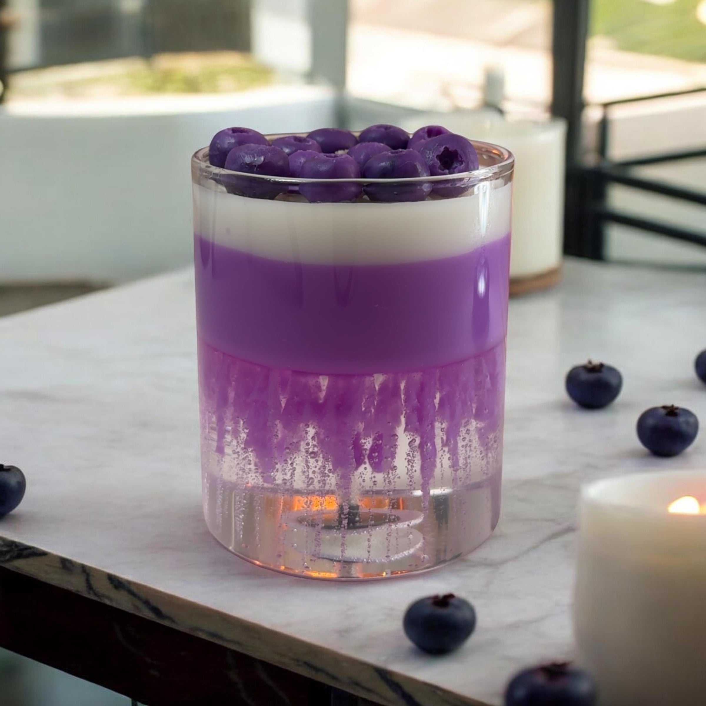 Exklusive Schicht-Kerze "Violette Brise" – Handgefertigtes Gel- & Sojawachs-Design