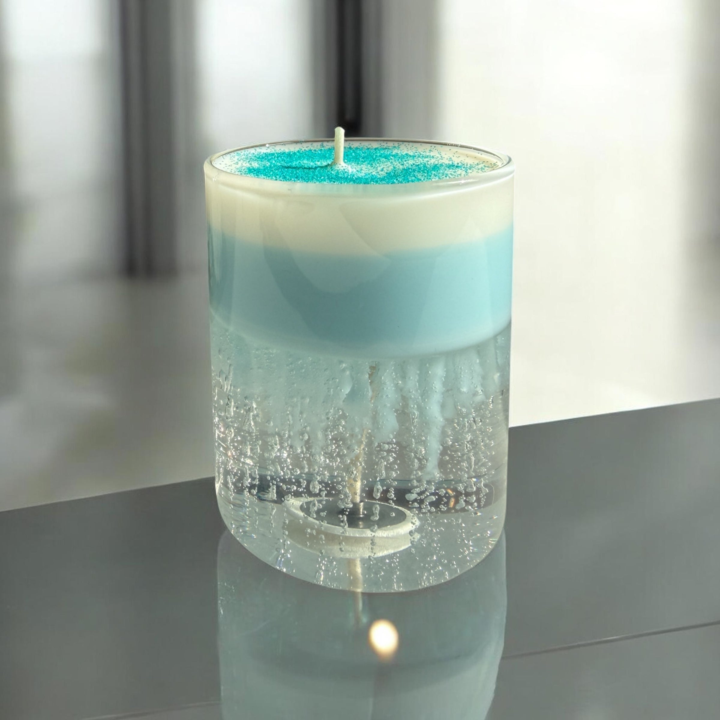 Exklusive Design-Kerze "Ozean-Brise" – Handgefertigtes Gel- & Sojawachs-Kunstwerk