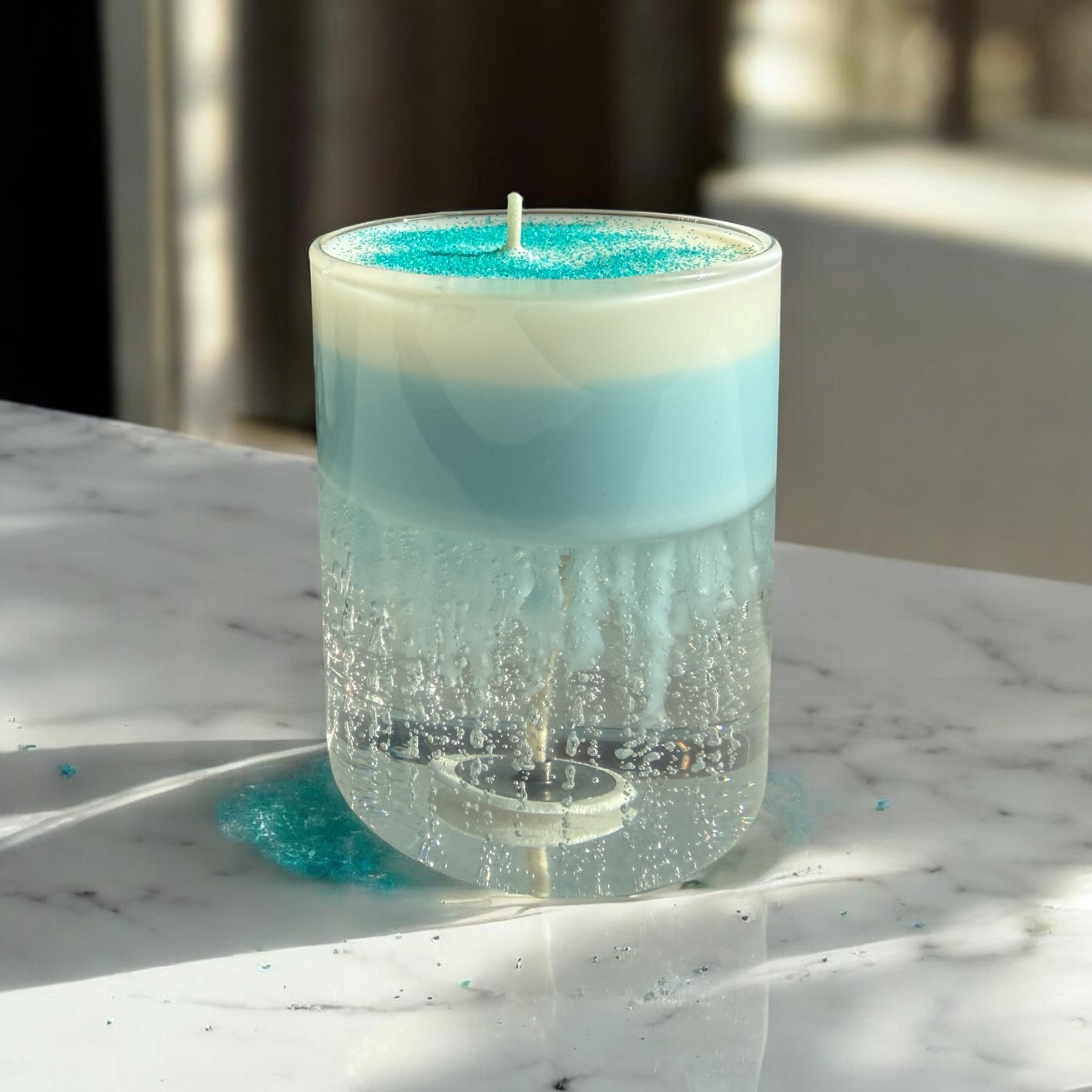 Exklusive Design-Kerze "Ozean-Brise" – Handgefertigtes Gel- & Sojawachs-Kunstwerk