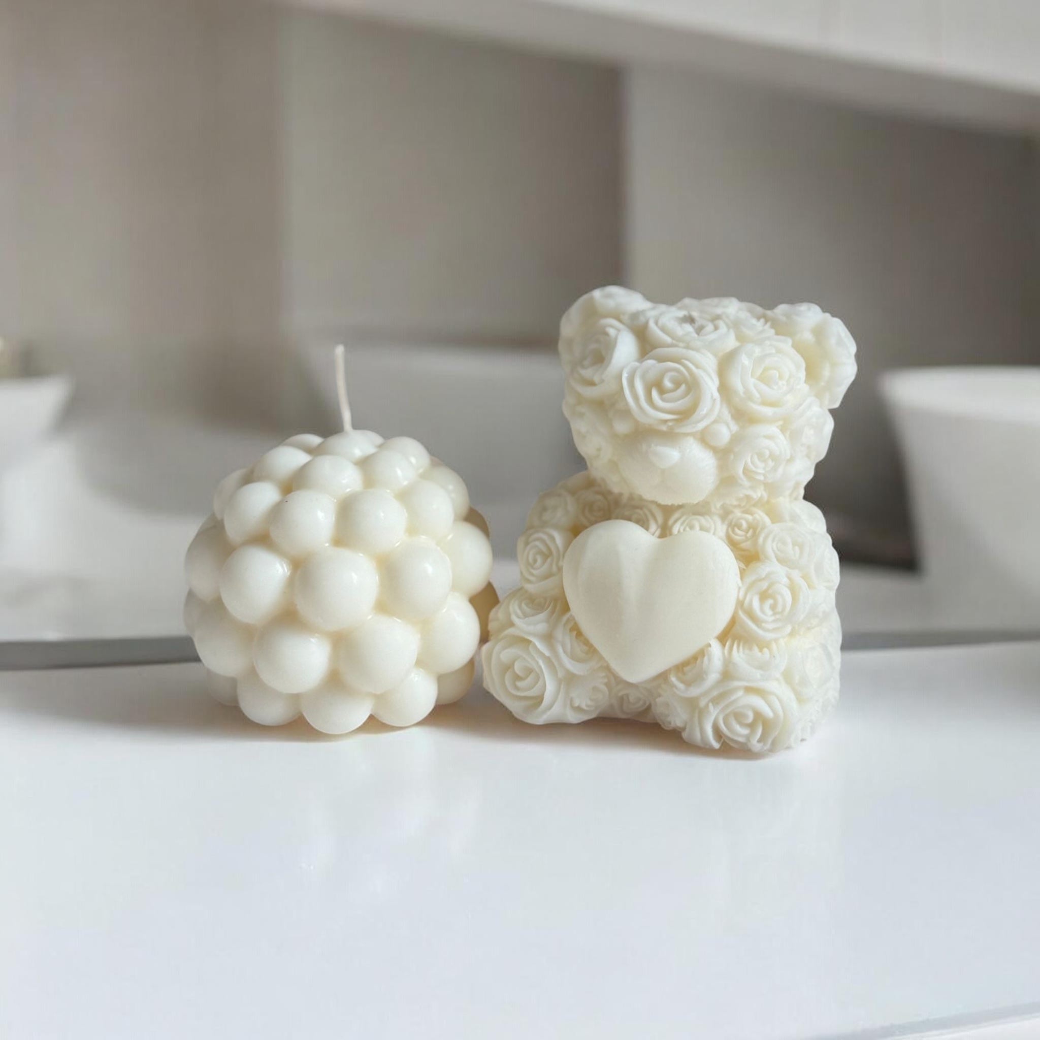 Süßes Duo" – Rosenbär & Bubble Kerze Geschenkset